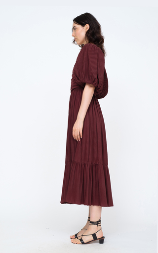 Nadja Puff-Sleeve Pleated Taffeta Midi Dress展示图