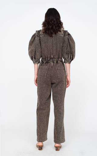 Hildur Puff-Sleeve Acid-Washed Cotton Jumpsuit展示图