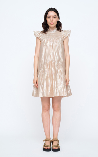 Lumier Pleat-Trimmed Smocked Metallic Cotton-Blend Mini Dress展示图