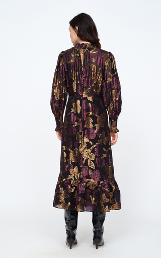 Leandra Metallic-Jacquard Silk Chiffon Midi Dress展示图