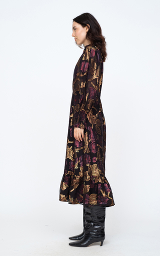 Leandra Metallic-Jacquard Silk Chiffon Midi Dress展示图