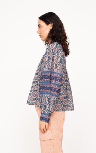 Verbena Puff-Sleeve Printed Cotton-Blend Top展示图