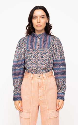 Verbena Puff-Sleeve Printed Cotton-Blend Top展示图