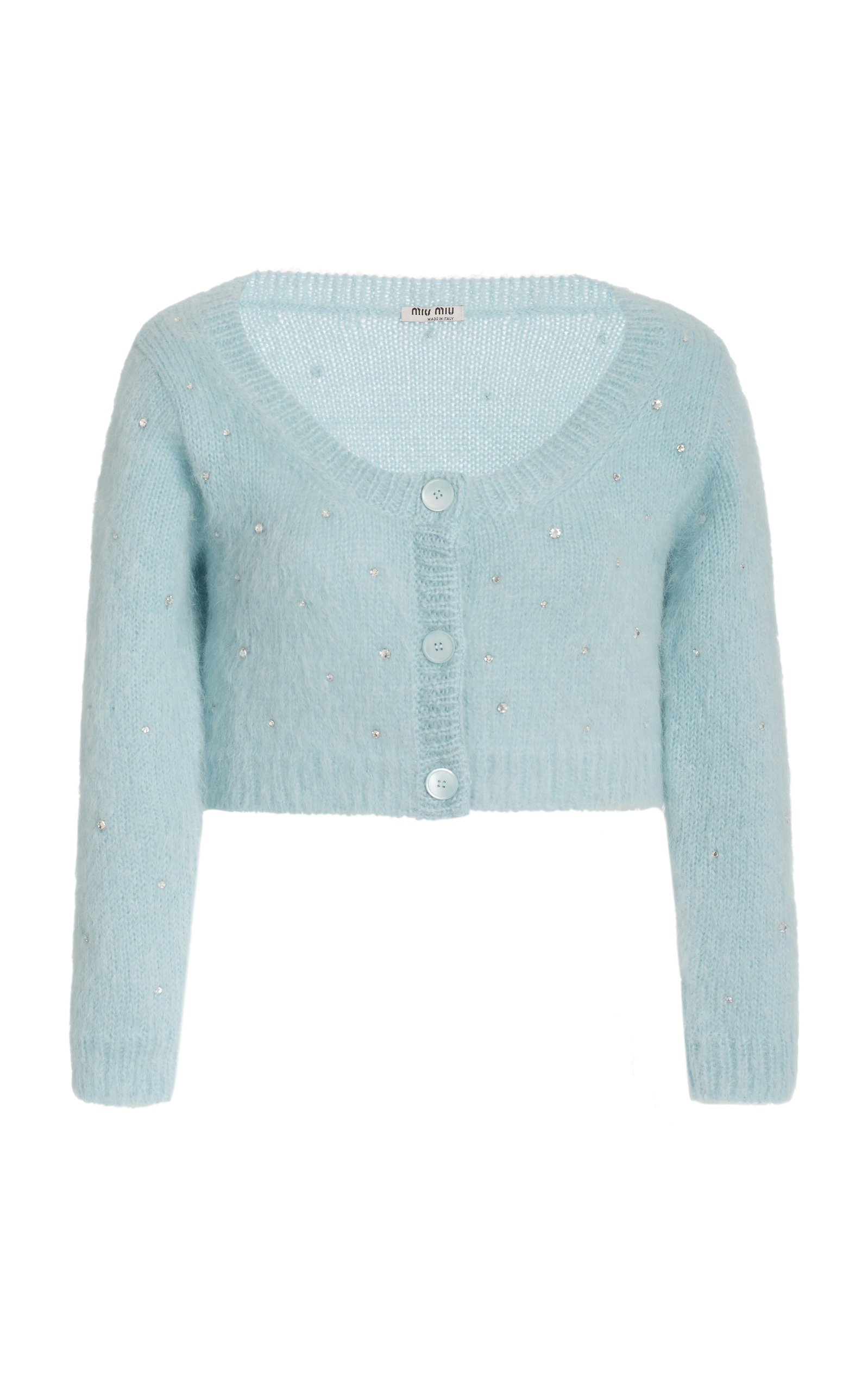 Diamante Embroidered Mohair-Knit Cropped Cardigan