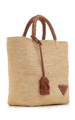 Leather-Trimmed Raffia Tote展示图