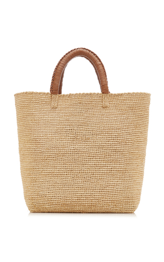 Leather-Trimmed Raffia Tote展示图