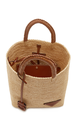 Leather-Trimmed Raffia Tote展示图