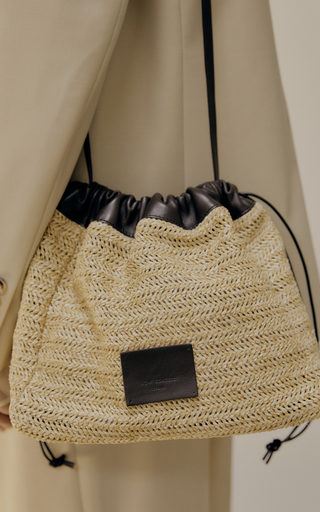 Contrasting Leather And Rattan Shoulder Bag展示图