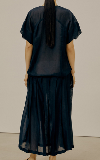 Pleated Voile Maxi Shirt Dress展示图