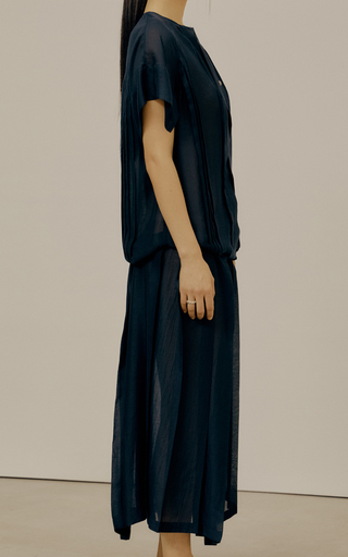 Pleated Voile Maxi Shirt Dress展示图