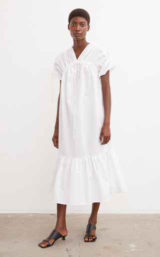 Mironia Ruched Organic Cotton Midi Dress展示图