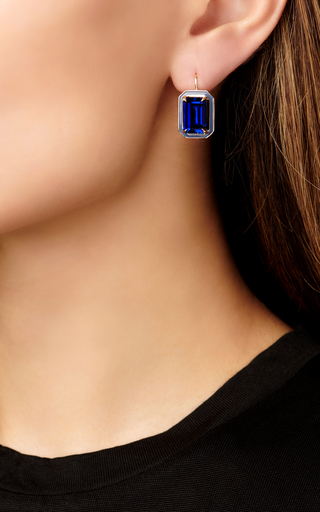 Blue Sapphire Rectangle Cocktail Earrings展示图