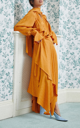 Tilden Draped Georgette Tie-Neck Midi Wrap Dress展示图