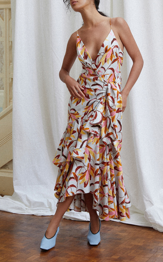 Marlay Printed Crepe Tiered Midi Wrap Dress展示图