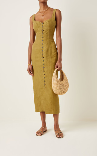 Angelica Tencel-Linen Button-Front Midi Dress展示图