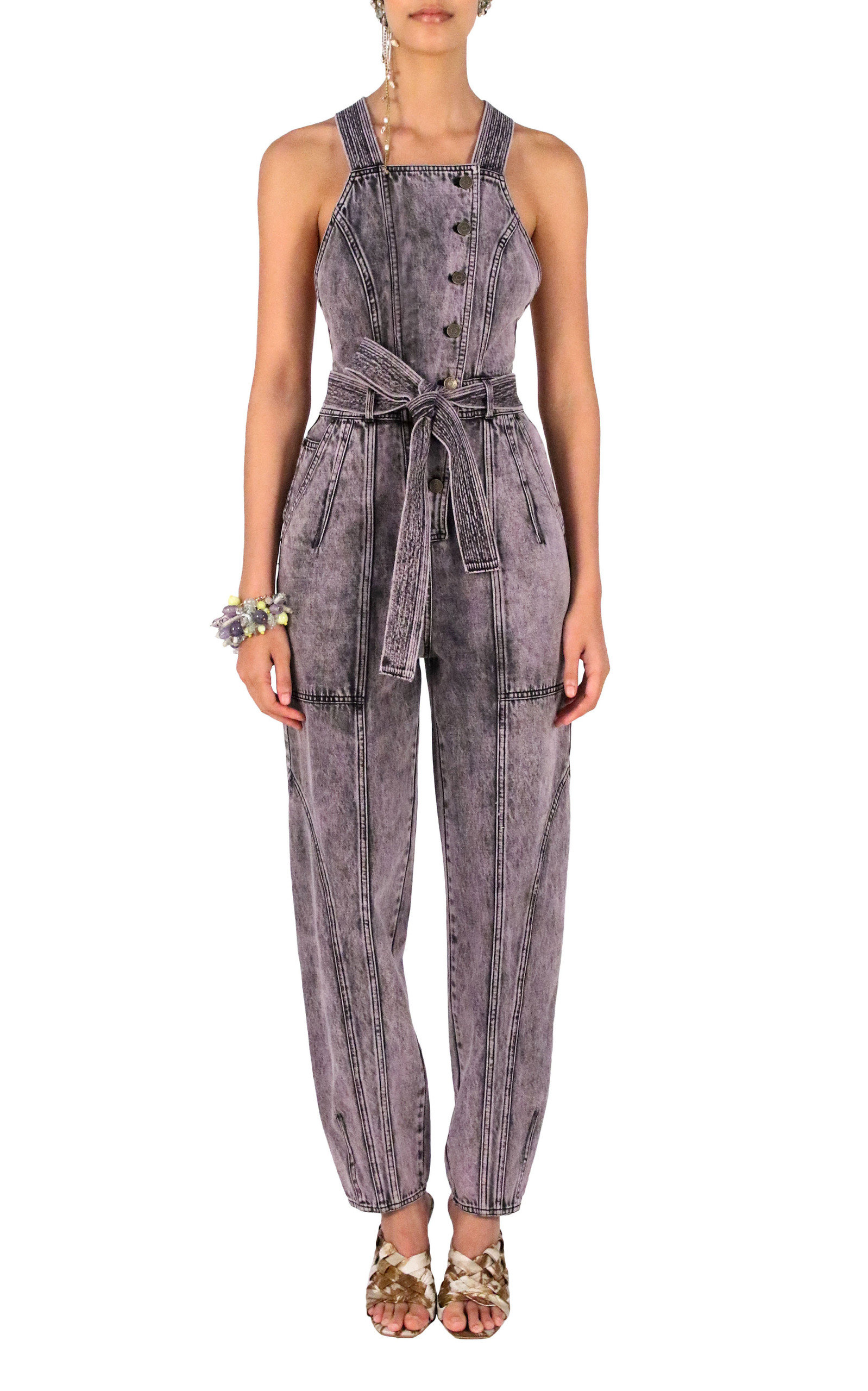 purple denim jumpsuit