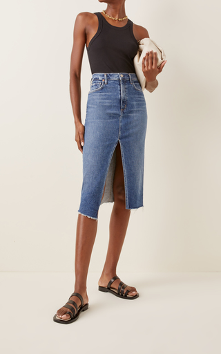 Aubrey Stretch Denim Knee-Length Skirt展示图