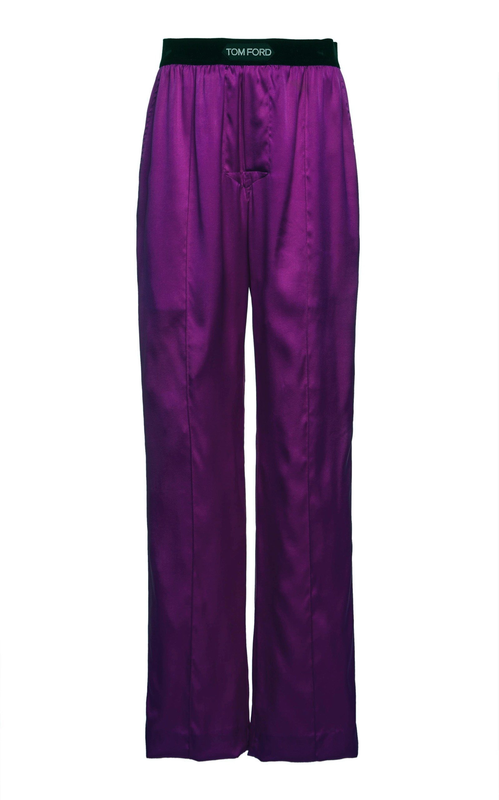 Shop Tom Ford Logo Satin Straight-leg Pajama Pants In Purple