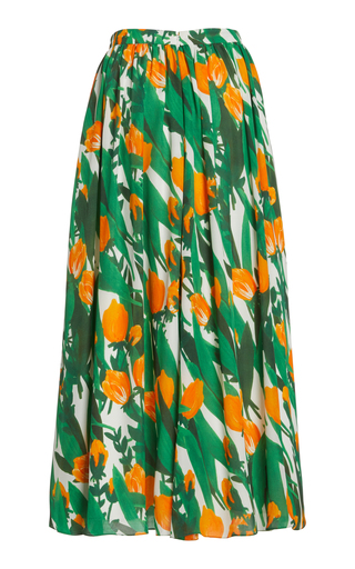 Tulip Print Double Silk Georgette Maxi Skirt展示图