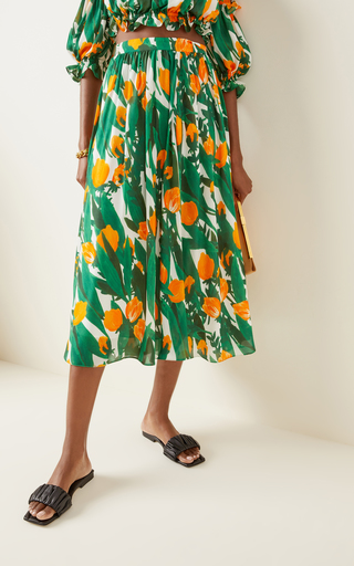 Tulip Print Double Silk Georgette Maxi Skirt展示图