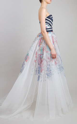 Printed Mikado And Tulle Gown展示图