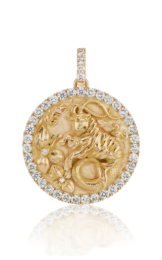 18K Yellow Gold Diamond Zodiac Medallion Necklace展示图