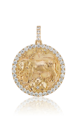 18K Yellow Gold Diamond Zodiac Medallion Necklace展示图