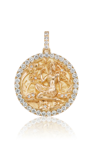 18K Yellow Gold Diamond Zodiac Medallion Necklace展示图