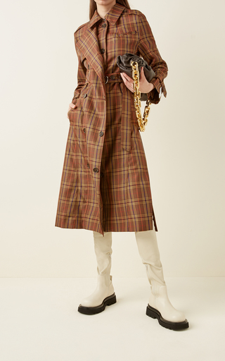 Ring-Detailed Checked Gabardine Trench Coat展示图