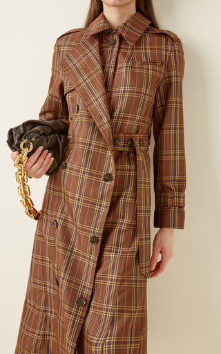 Ring-Detailed Checked Gabardine Trench Coat展示图