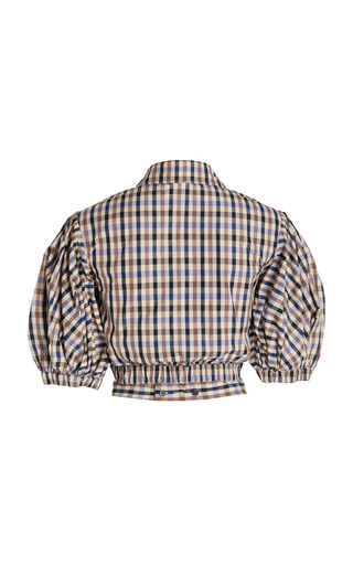 Puff-Sleeve Cutout Plaid Crop Top展示图