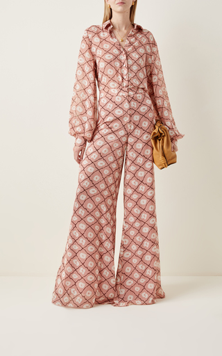 Elazar Printed Chiffon Wide-Leg Pants展示图