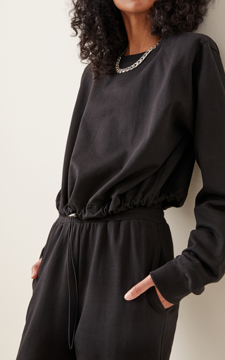 Padded-Shoulder Cotton Drawstring Sweatshirt展示图