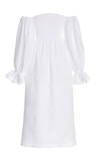 Atlanta Smocked Linen Off-The-Shoulder Midi Dress展示图