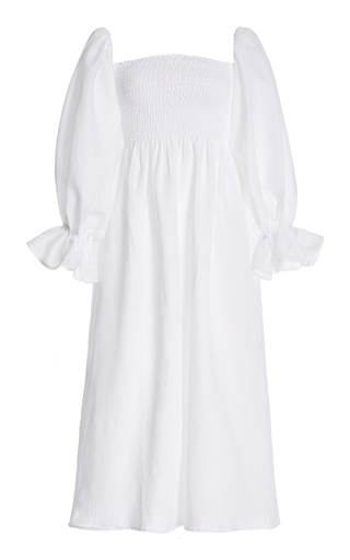 Atlanta Smocked Linen Off-The-Shoulder Midi Dress展示图