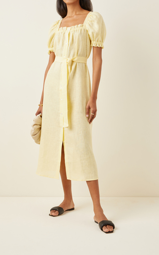 Brigitte Belted Linen Midi Dress展示图