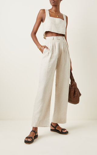 Pierre Pleated Linen Wide-Leg Trousers展示图