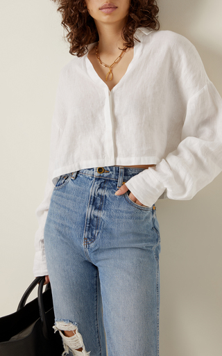 Cleo Oversized Cropped Linen Shirt展示图