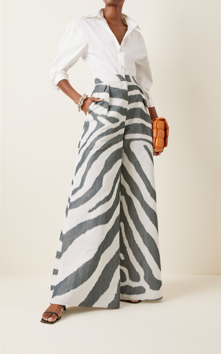 Pleated Printed Crepe Wide-Leg Pants展示图