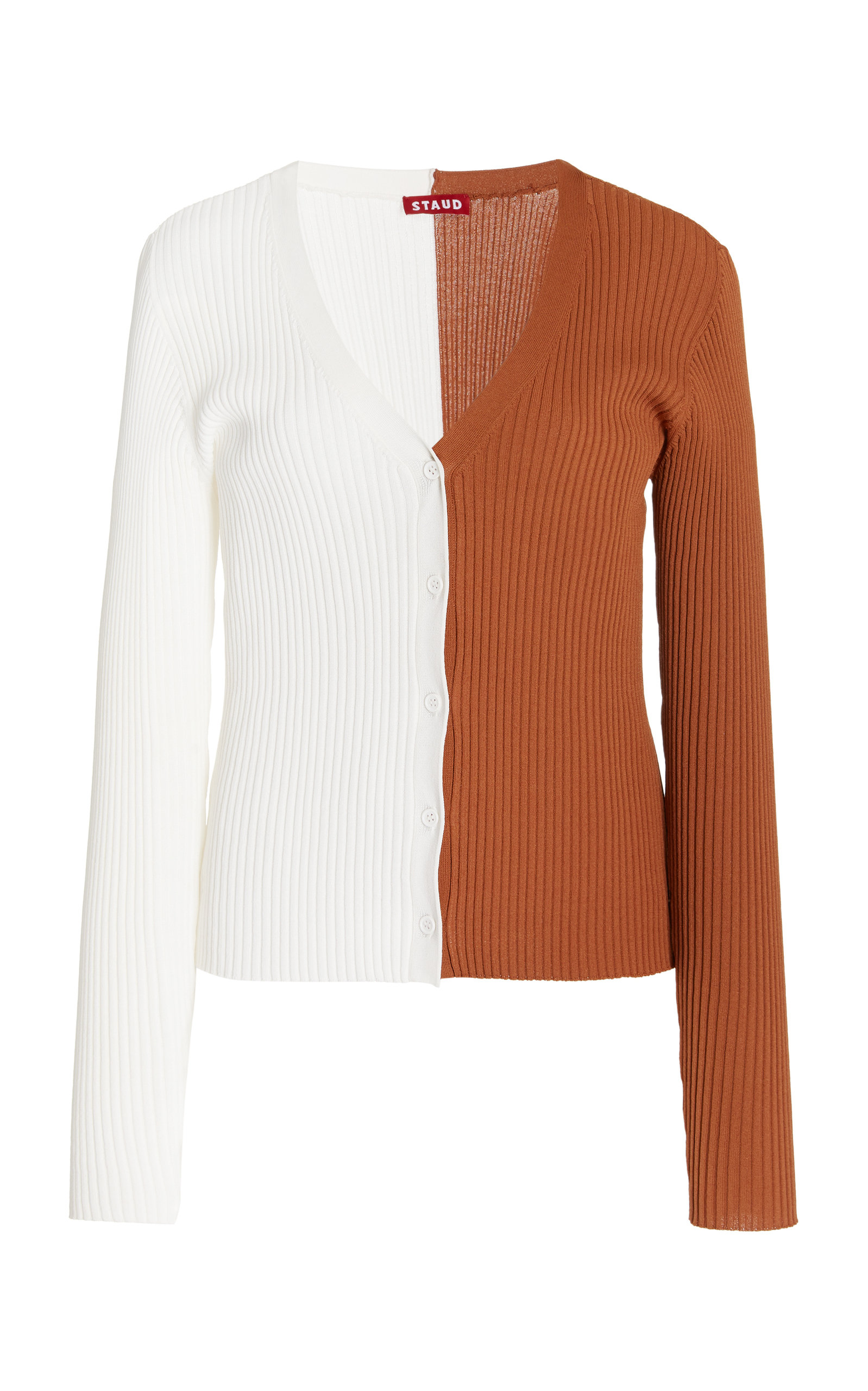 STAUD WOMEN'S CARGO COLORBLOCK RIBBED-KNIT CARDIGAN