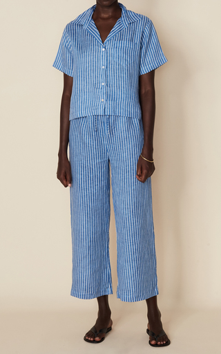 Deryn Antico Striped Linen Button-Down Shirt展示图