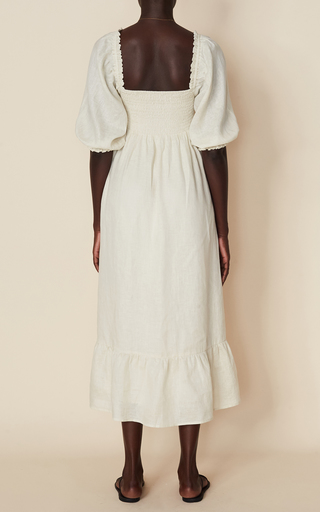 Sigrid Square-Neckline Linen Midi Dress展示图