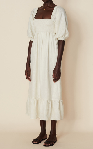 Sigrid Square-Neckline Linen Midi Dress展示图