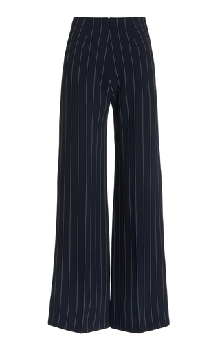 Hullinie Pin-Striped Crepe Wide-Leg Pants展示图