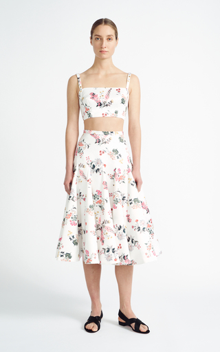 Aimee Botanical-Print Taffeta Faile Tiered A-Line Skirt展示图