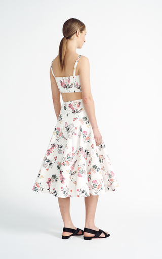 Aimee Botanical-Print Taffeta Faile Tiered A-Line Skirt展示图