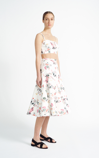 Aimee Botanical-Print Taffeta Faile Tiered A-Line Skirt展示图