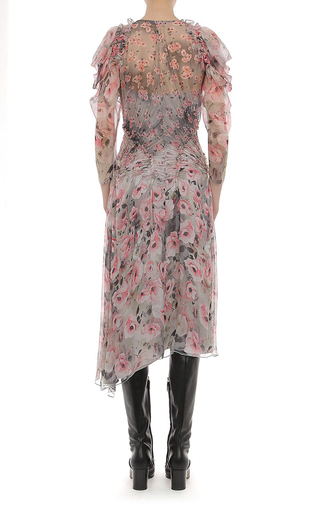 Floral Printed Creponne Midi Dress With Draped Shoulder展示图