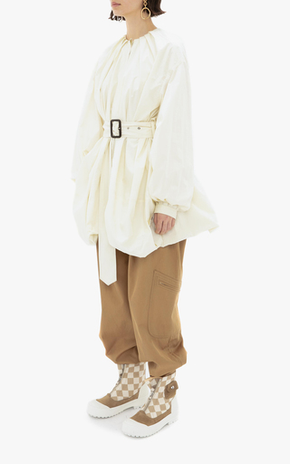 Belted Oversized Pleated Cotton Poplin Shirt展示图