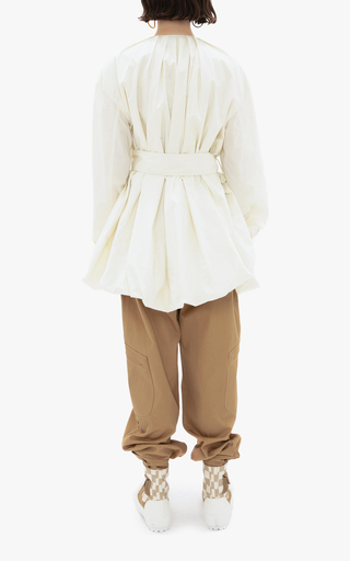 Belted Oversized Pleated Cotton Poplin Shirt展示图